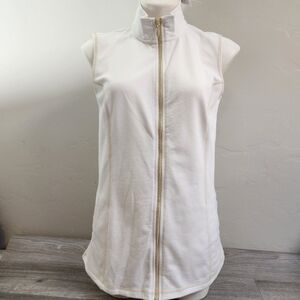 Quacker Factory White Vest XS Embelished Full Zip NEW Rhinestones Moc Neck